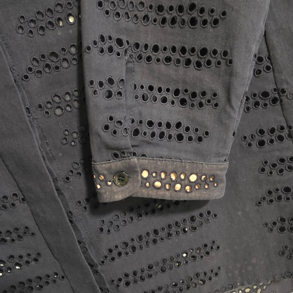 Akris Navy Blue Eyelet Sheer Long Sleeve Tunic Shirt Top Women's US 10 Button Up - Picture 5 of 5